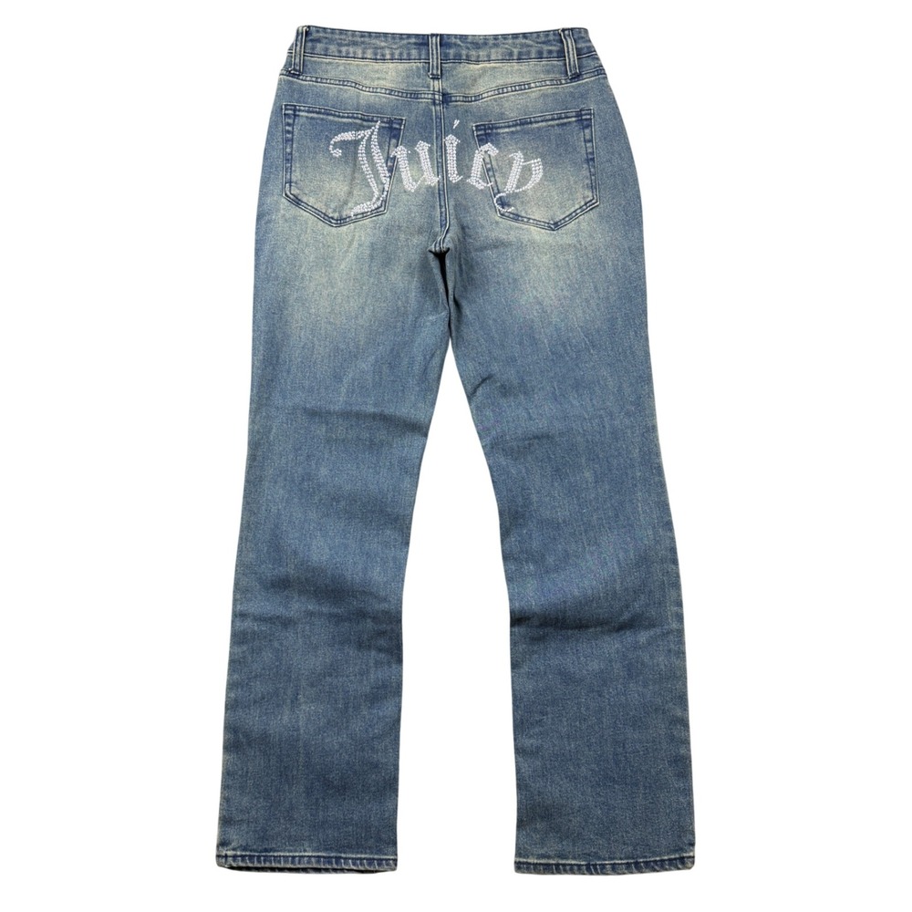 Juicy Couture Abbot Jeans Womens 9/29 Medium Wash Rhinestone Logo Straight Leg